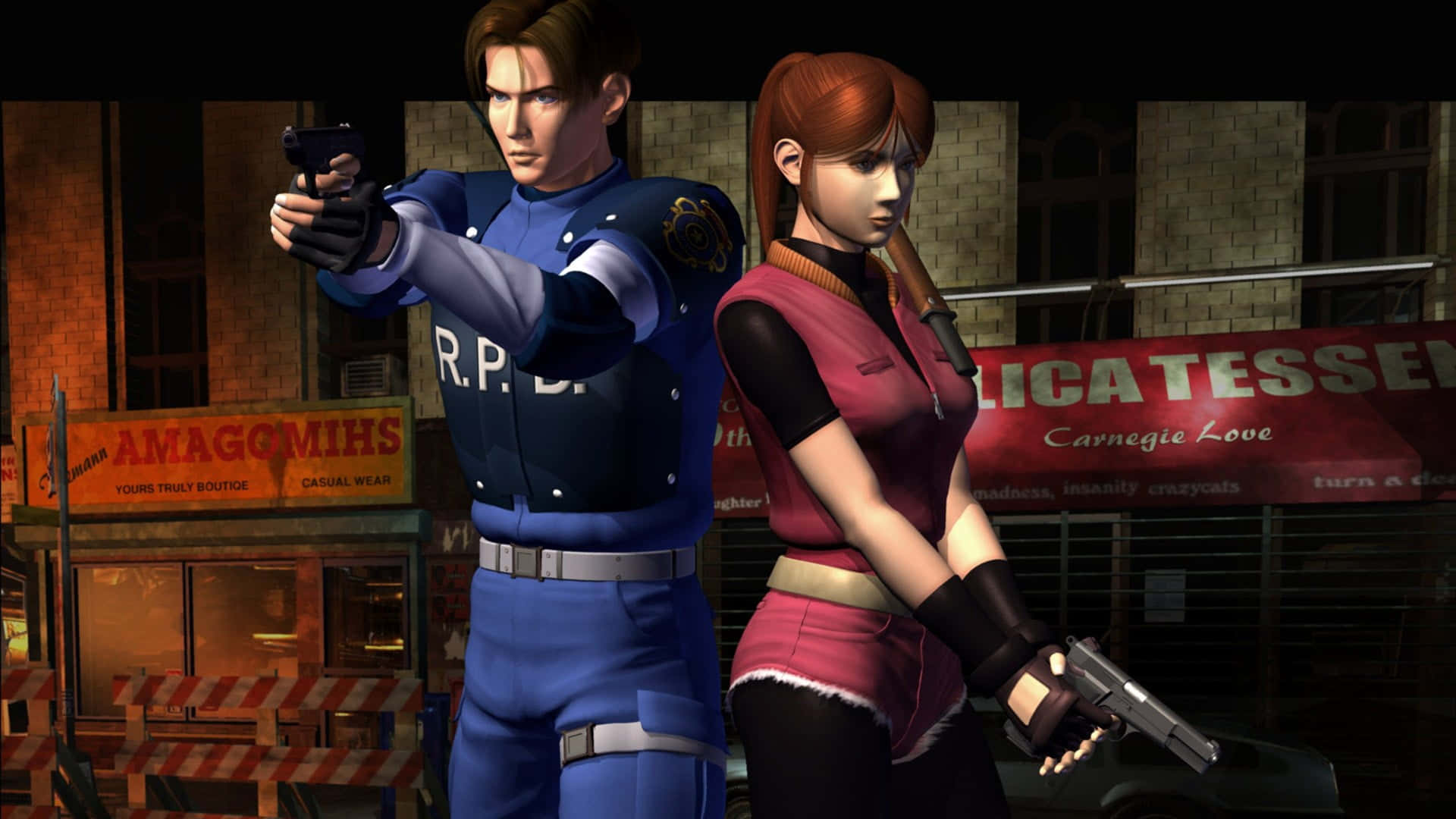 Leon Kennedy, Claire Redfield, police uniforms, Full HD Desktop Wallpaper