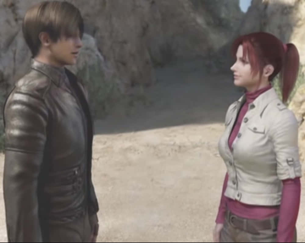 Leon Kennedy, Claire Redfield, rocky desert canyon, SD Desktop Wallpaper