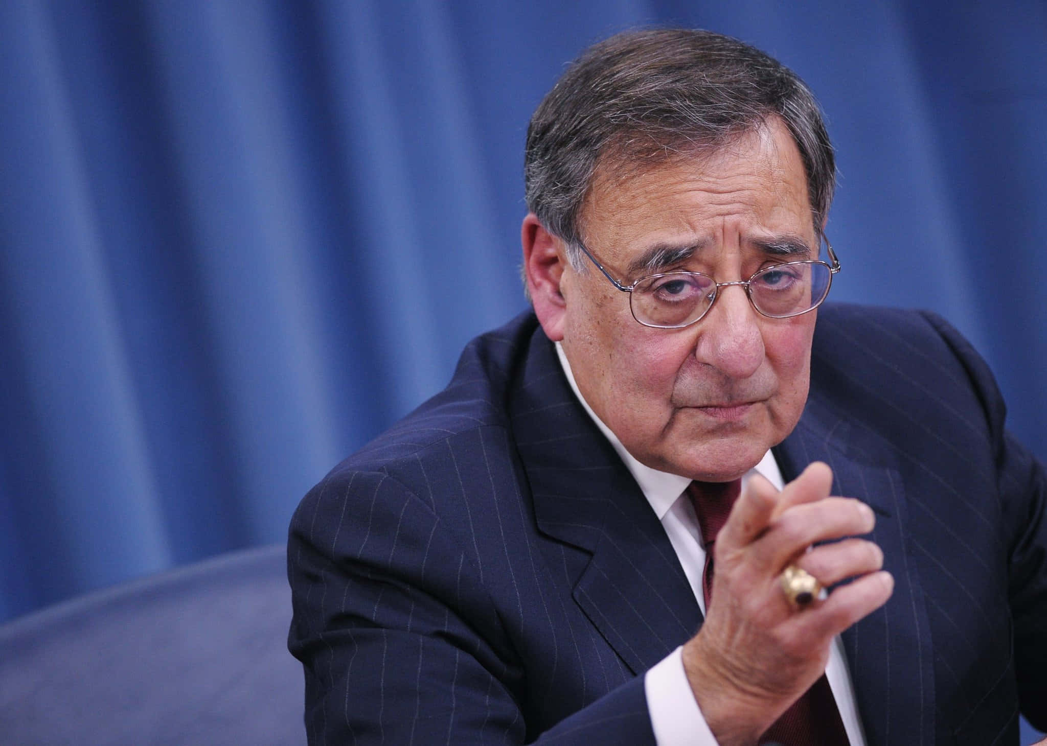 Leon Panetta, dark pinstripe suit, glasses, Full HD Desktop Wallpaper