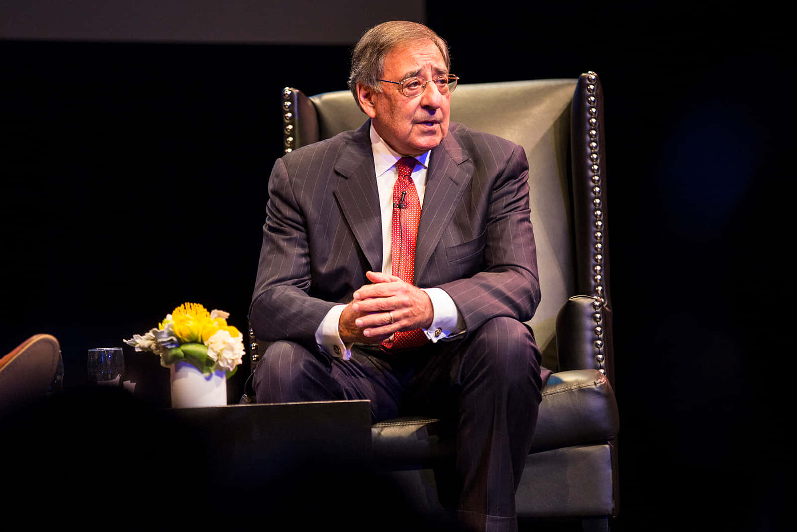 Leon Panetta, pinstripe suit, dark leather chair, HD Desktop Wallpaper