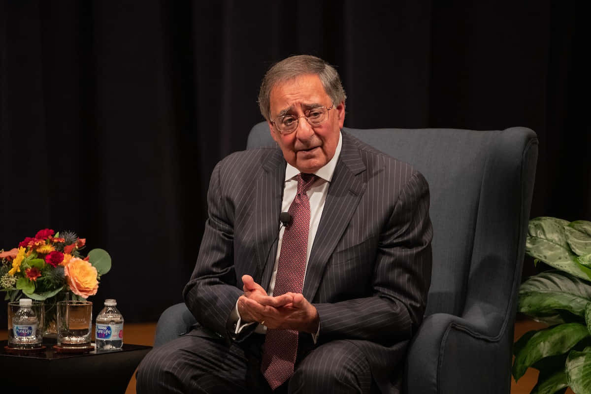 Leon Panetta, pinstripe suit, blue armchair, SD Desktop Wallpaper
