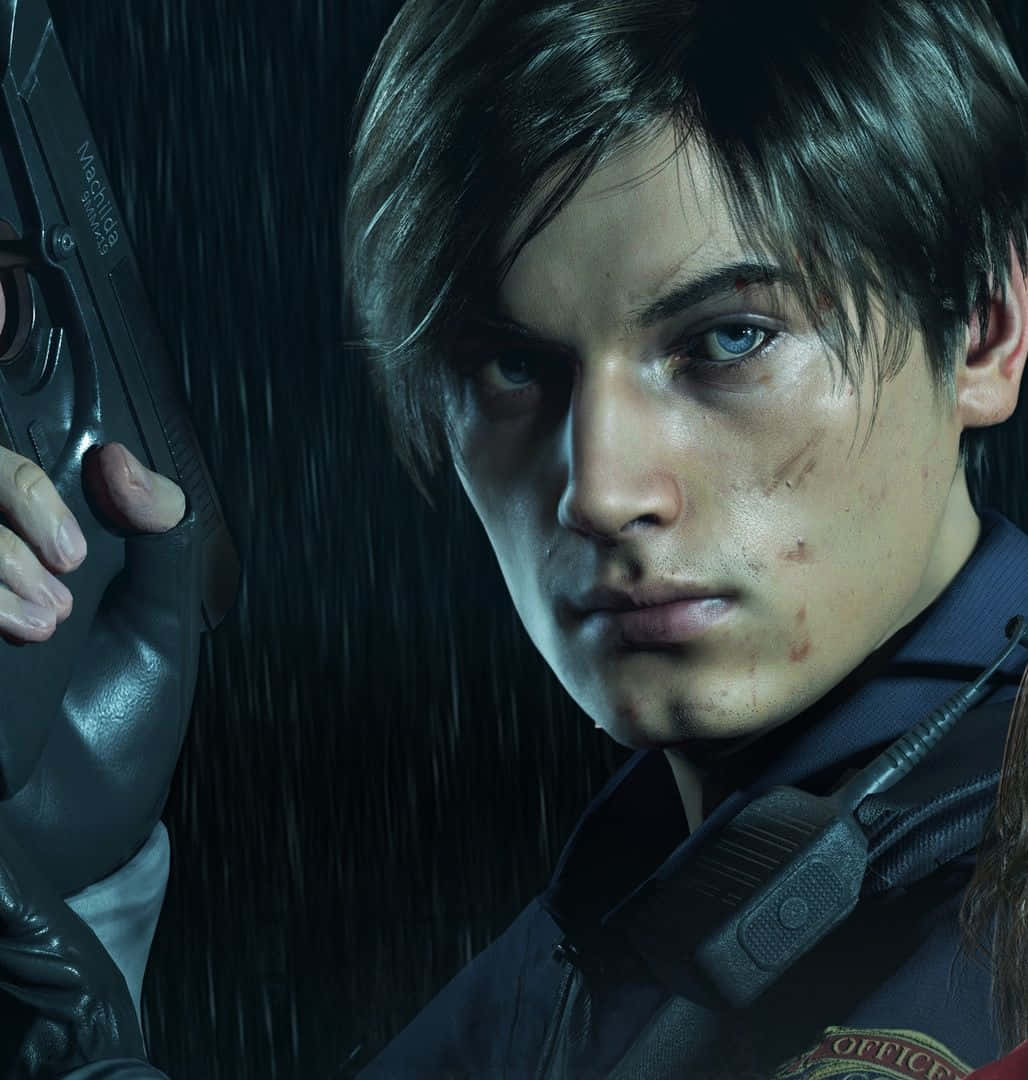 Leon, Resident Evil 2, blue eyes, SD Phone Wallpaper