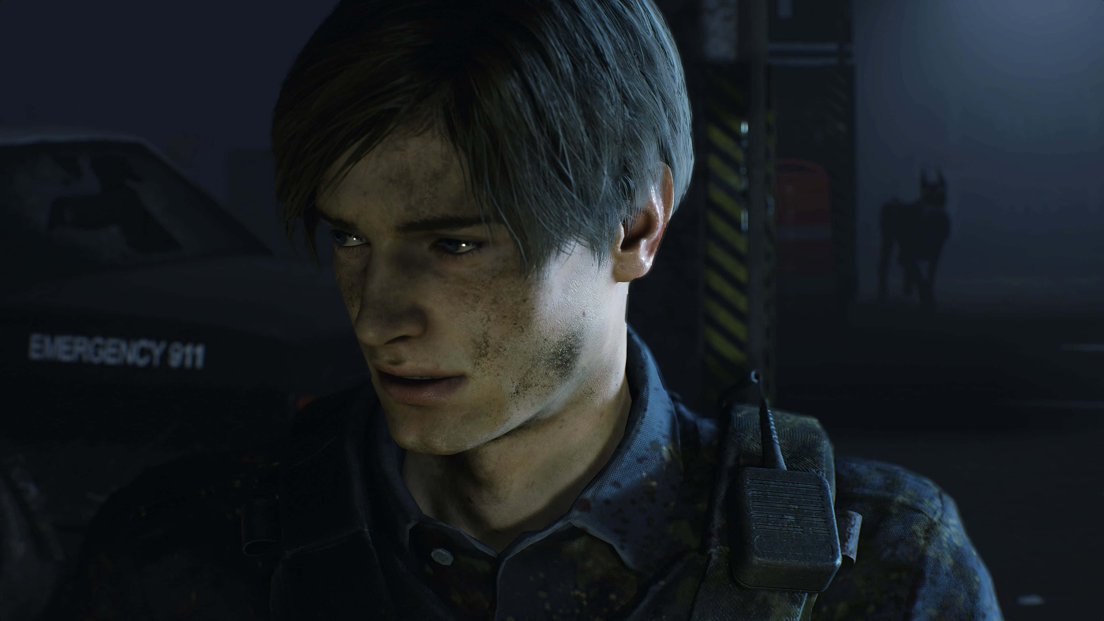 Leon, Resident Evil 2, emergency vehicle bay, 4K Desktop Wallpaper