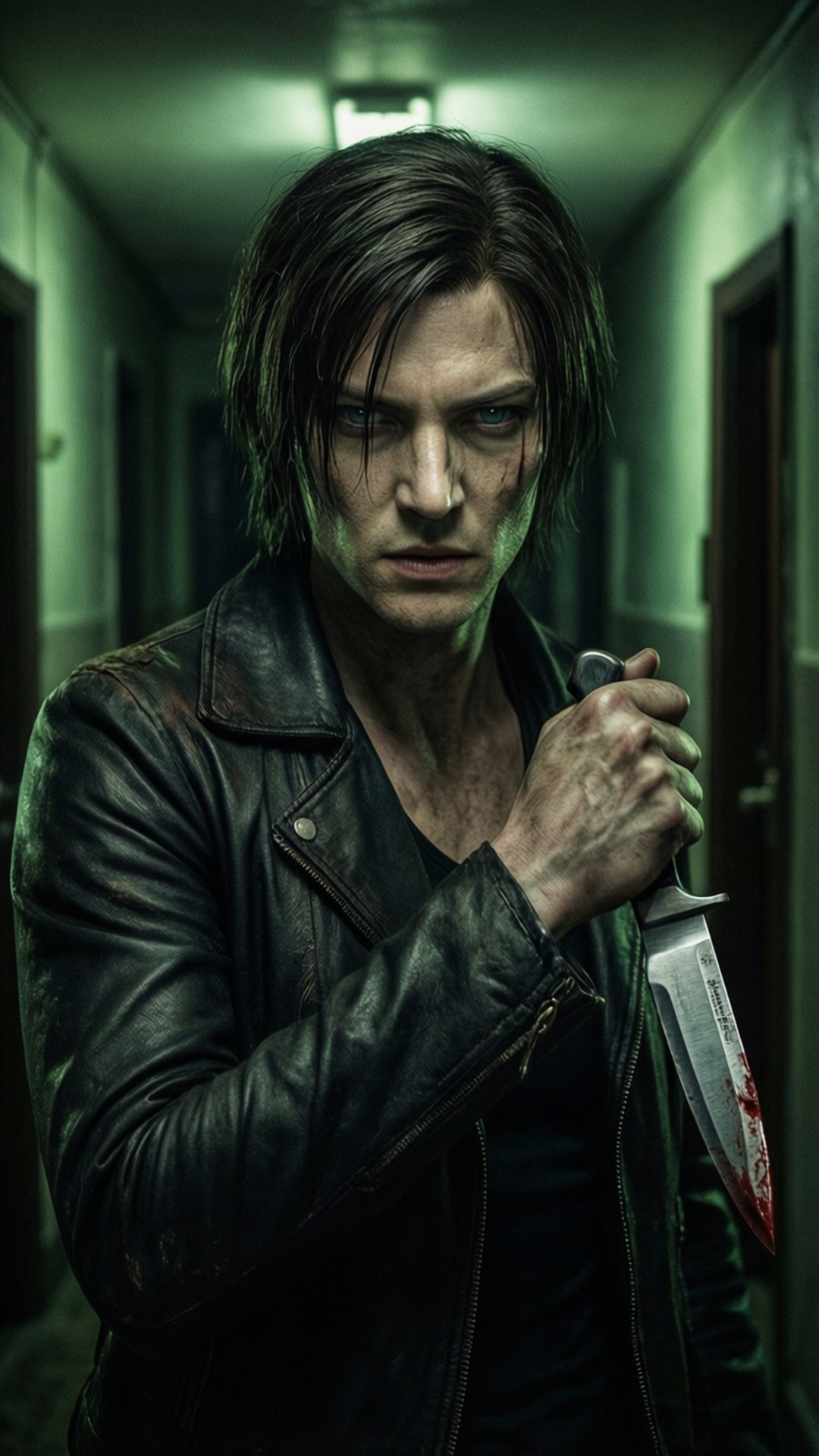 Leon Kennedy, knife, dark hallway, Full HD Phone Wallpaper