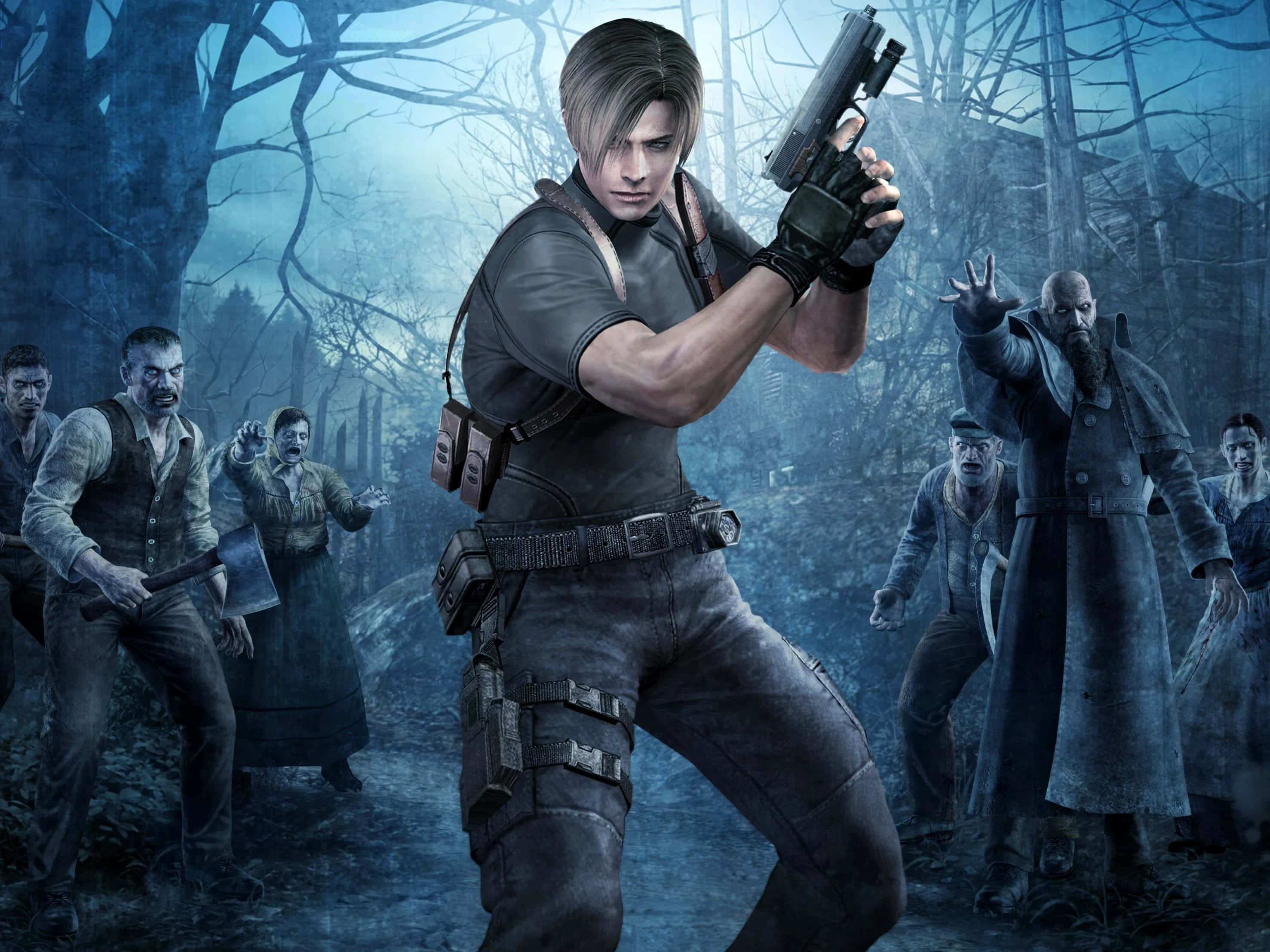 Leon S. Kennedy, pistol, zombies, 2K Desktop Wallpaper