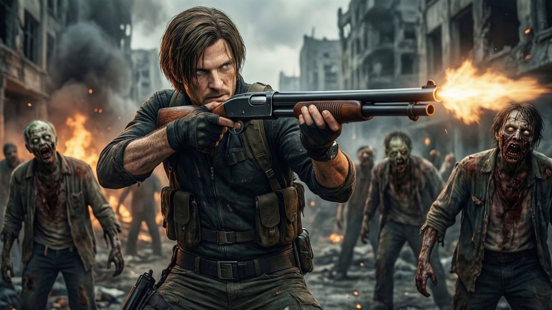 Leon, zombie apocalypse, shotgun, Full HD Desktop Wallpaper