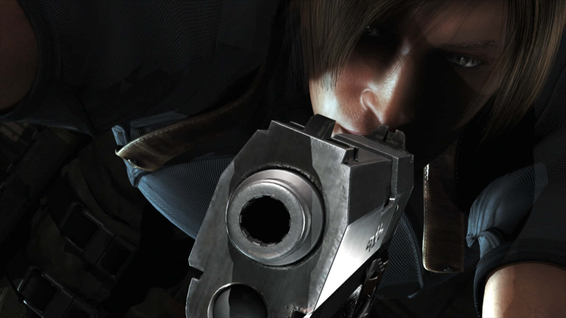 Leon S. Kennedy, silver revolver, dim lighting, Full HD Desktop Wallpaper