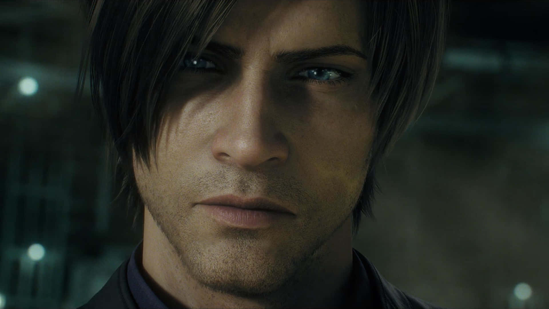 Leon S. Kennedy, blue eyes, dark hair, Full HD Desktop Wallpaper