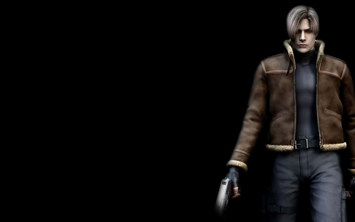 Leon S. Kennedy, brown leather jacket, gun, HD Desktop Wallpaper
