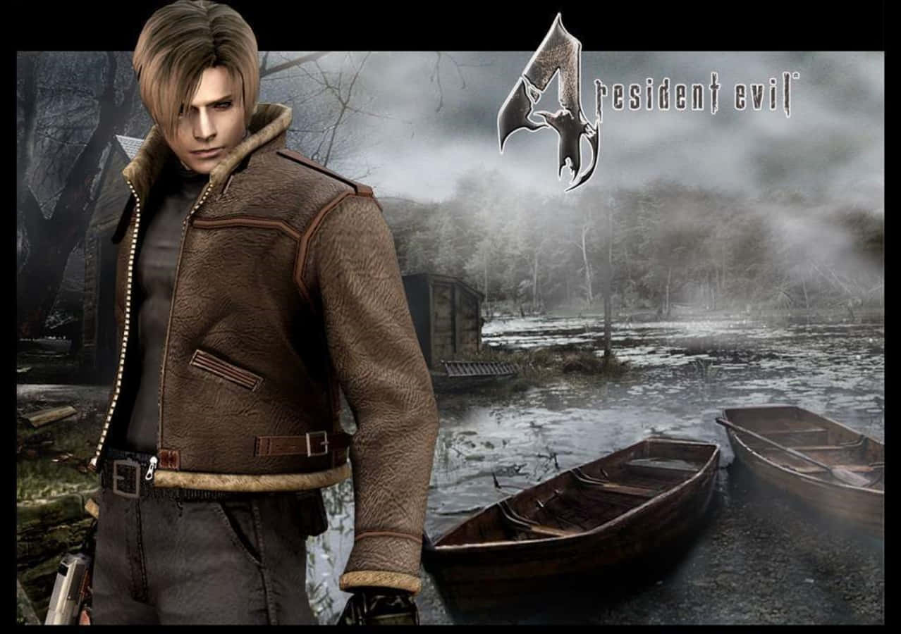 Leon S. Kennedy, brown leather jacket, misty swamp, SD Desktop Wallpaper