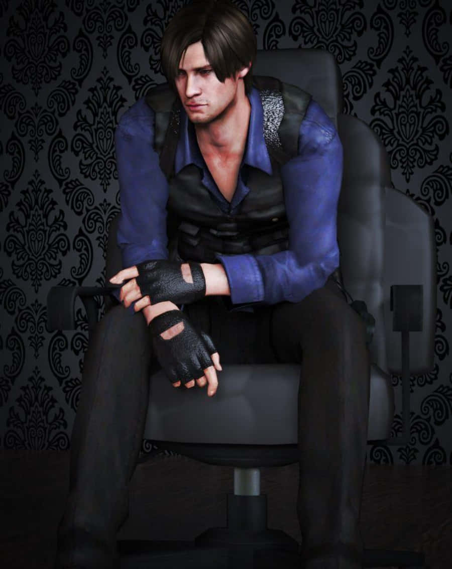 Leon S. Kennedy, blue shirt, black vest, SD Phone Wallpaper