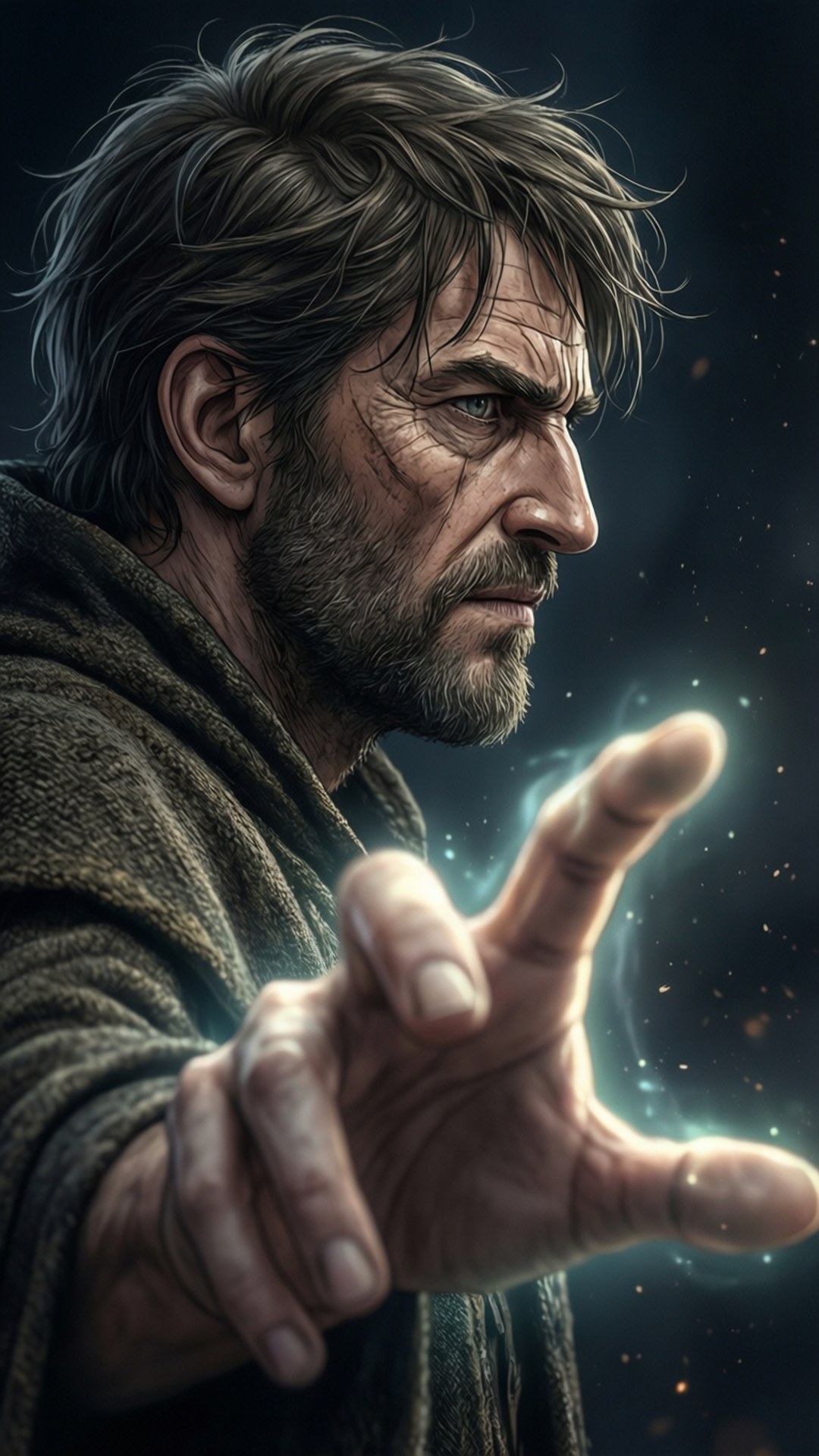 Leonard Burns, glowing hand, dark scene, Full HD Phone Wallpaper