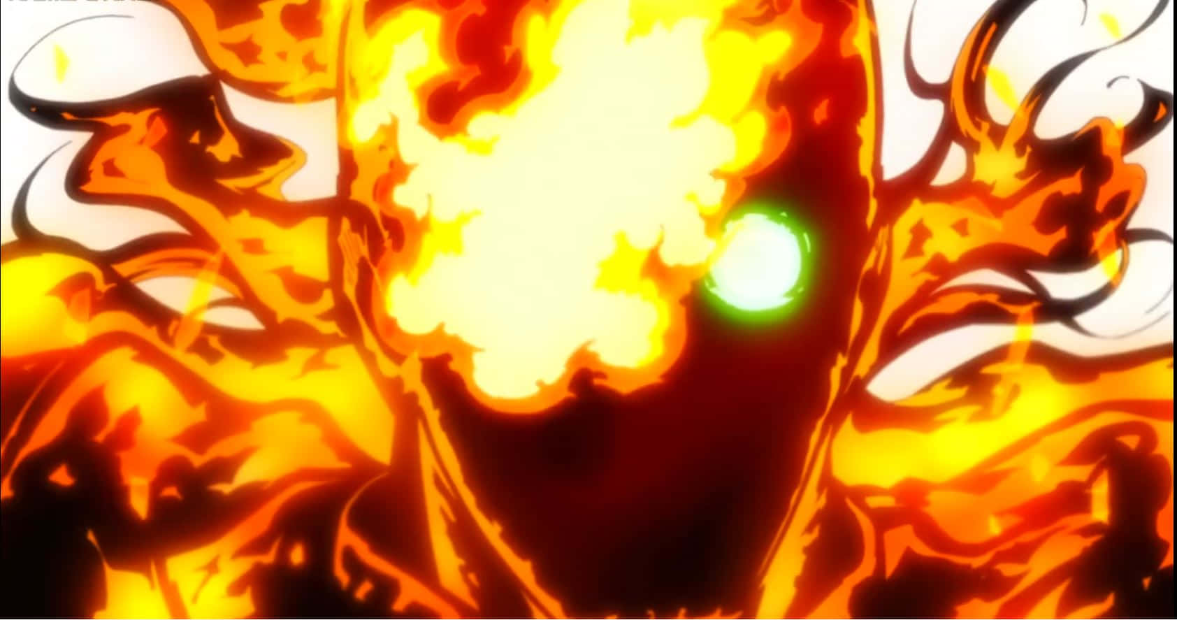 Leonard Burns, fiery anime character, glowing green eye, HD Desktop Wallpaper