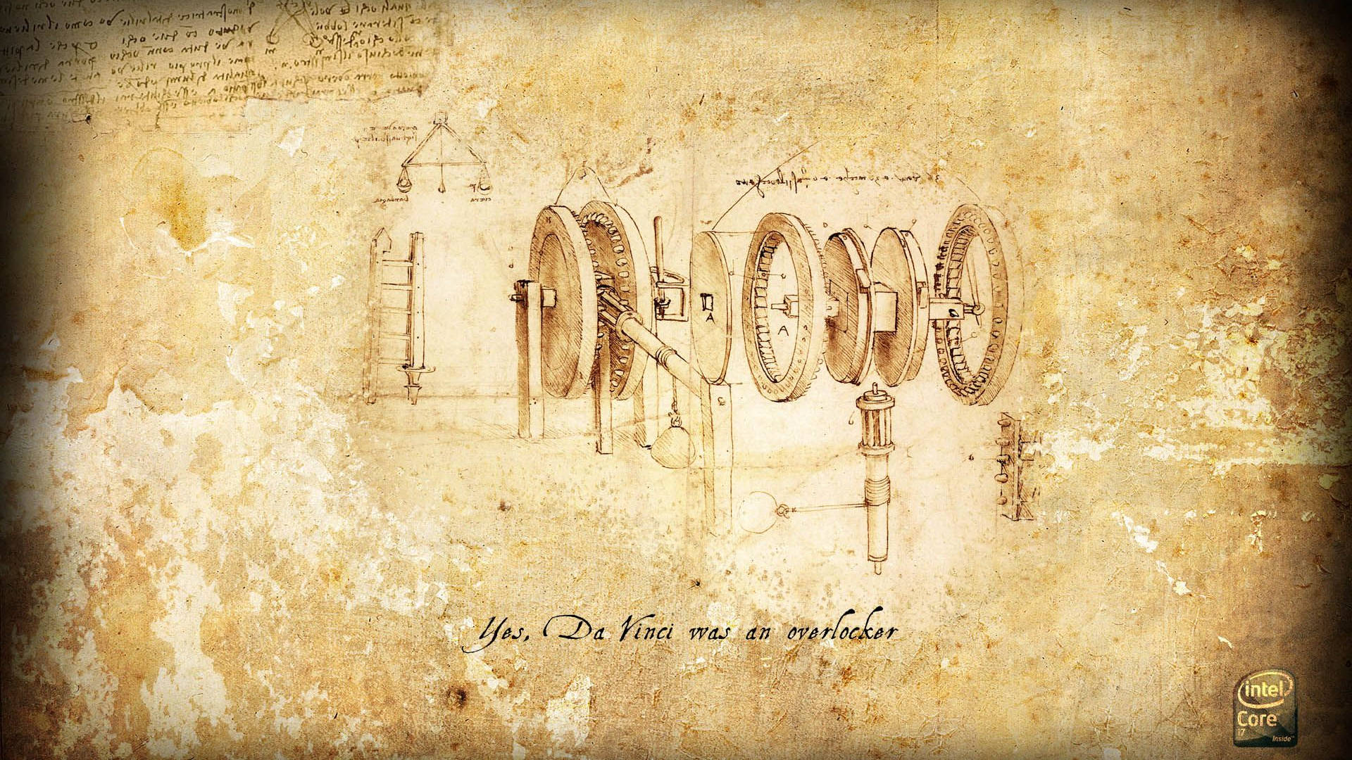 Leonardo Da Vinci, engineer sketch, vintage parchment, Full HD Desktop Wallpaper