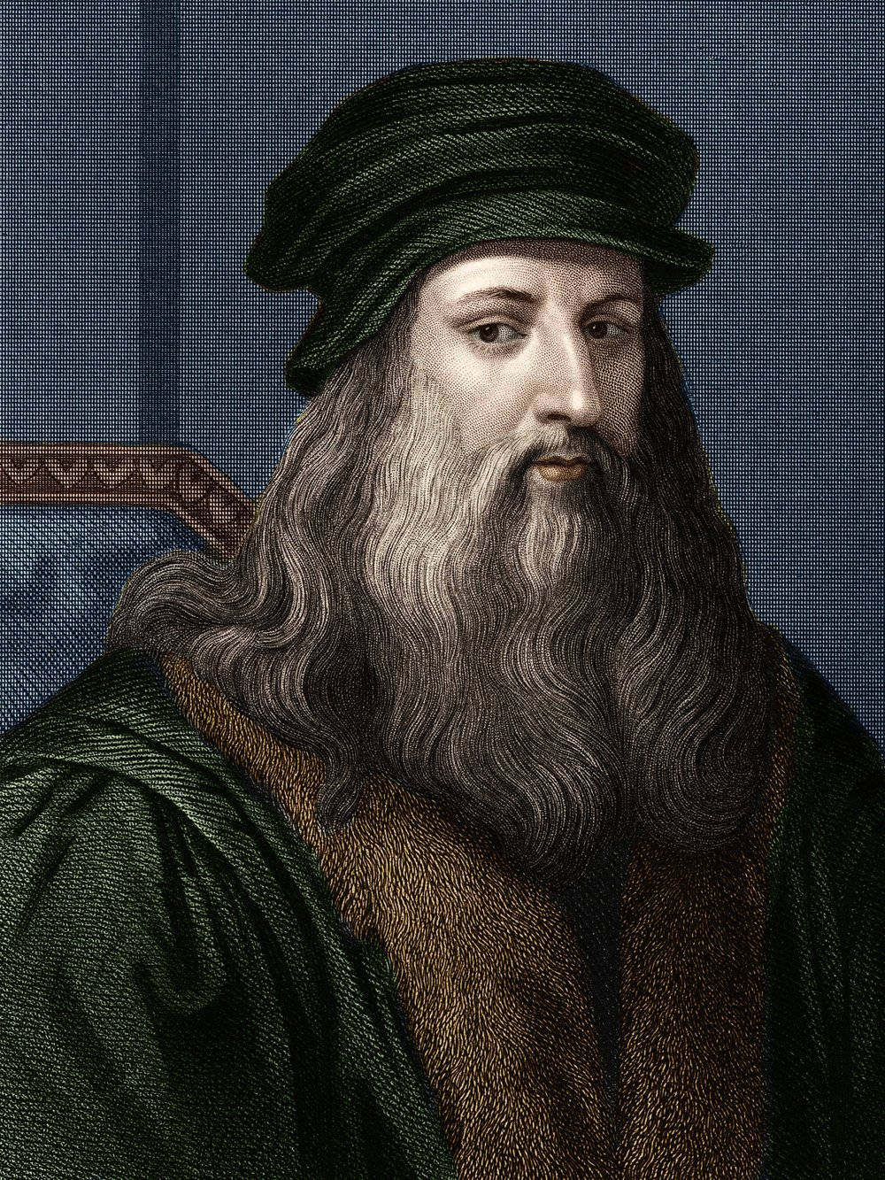 Leonardo Da Vinci, long beard, green hat, HD Phone Wallpaper