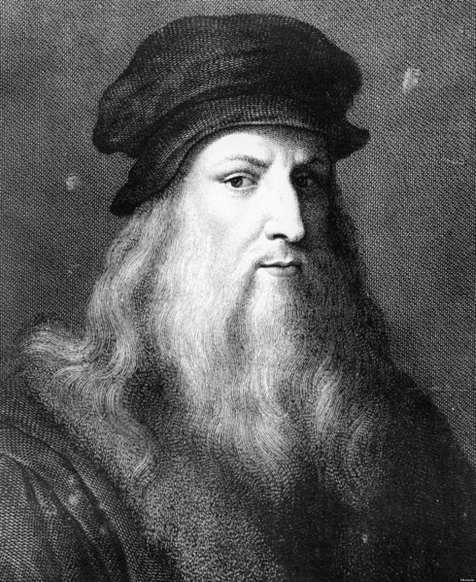 Leonardo Da Vinci, black and white, long beard, Full HD Phone Wallpaper