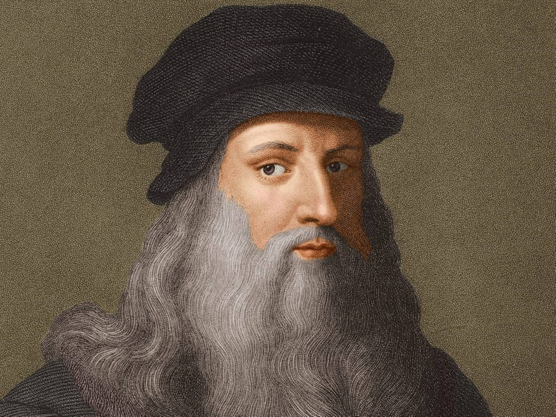 Leonardo Da Vinci, gray beard, black cap, Full HD Desktop Wallpaper