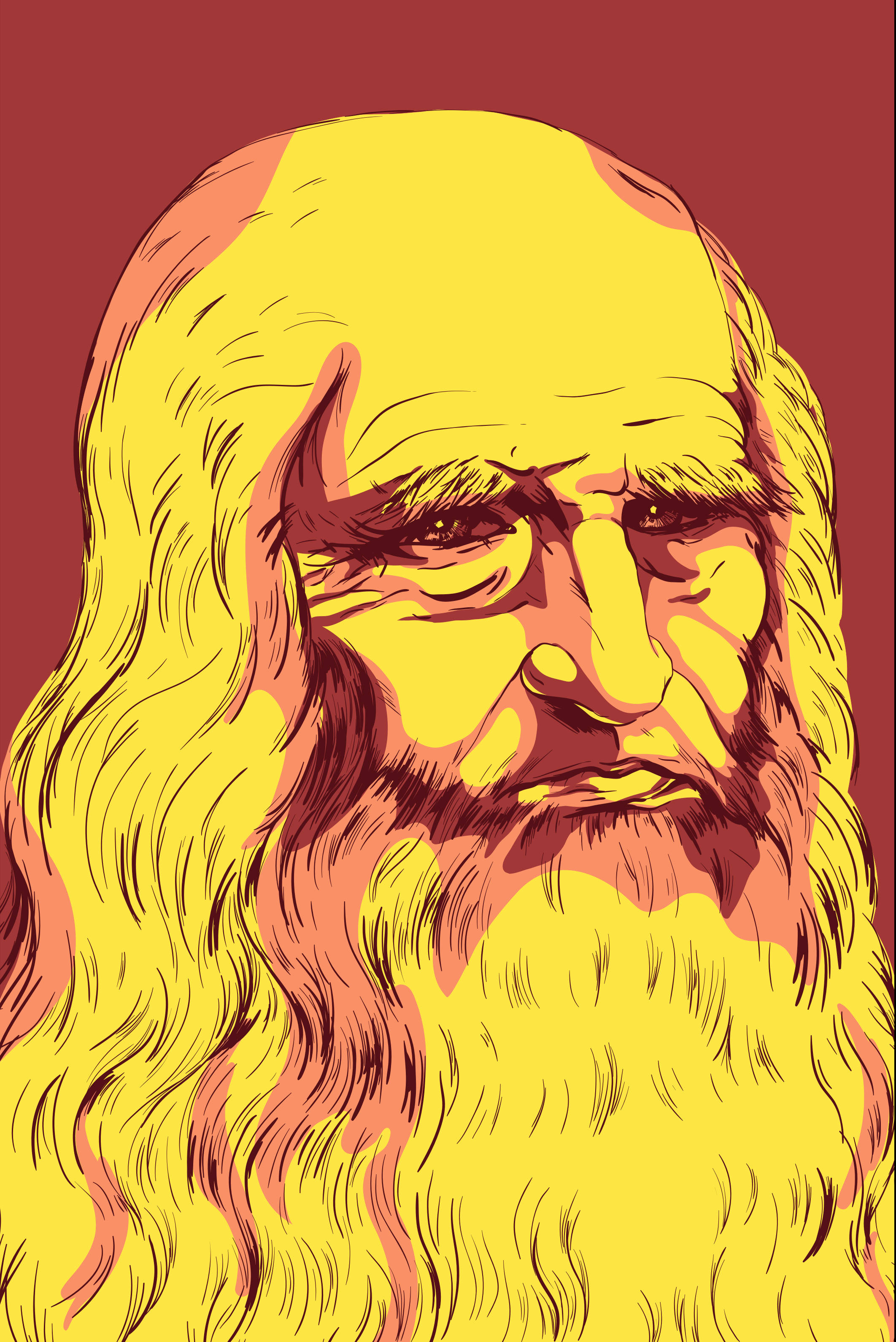Leonardo Da Vinci, vibrant yellow hair, beard, 2K Phone Wallpaper