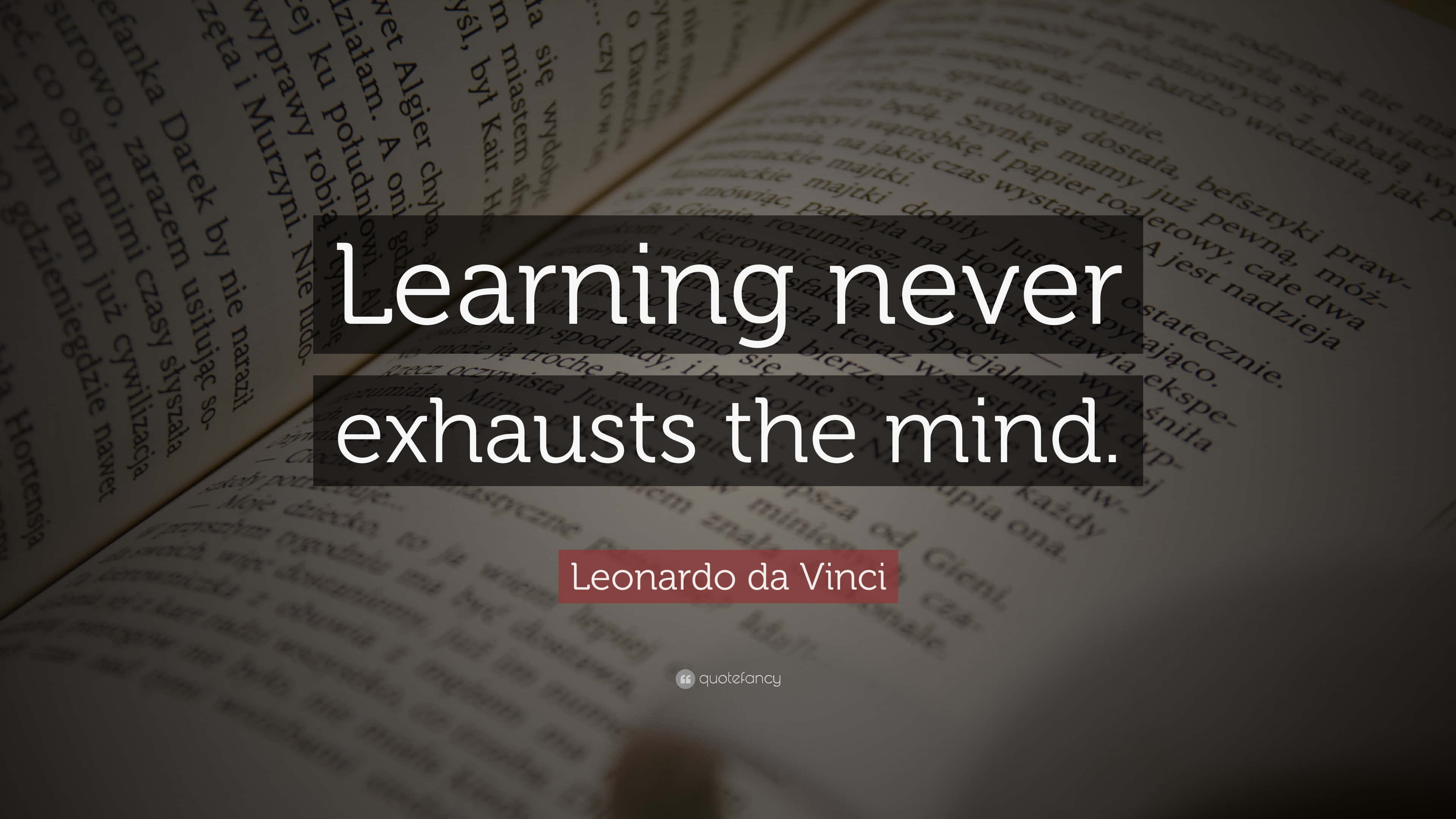 Leonardo da Vinci, Learning never exhausts the mind, open book, 4K Desktop Wallpaper