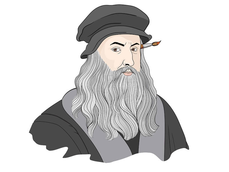 Leonardo da Vinci, long grey beard, beret, SD Desktop Wallpaper