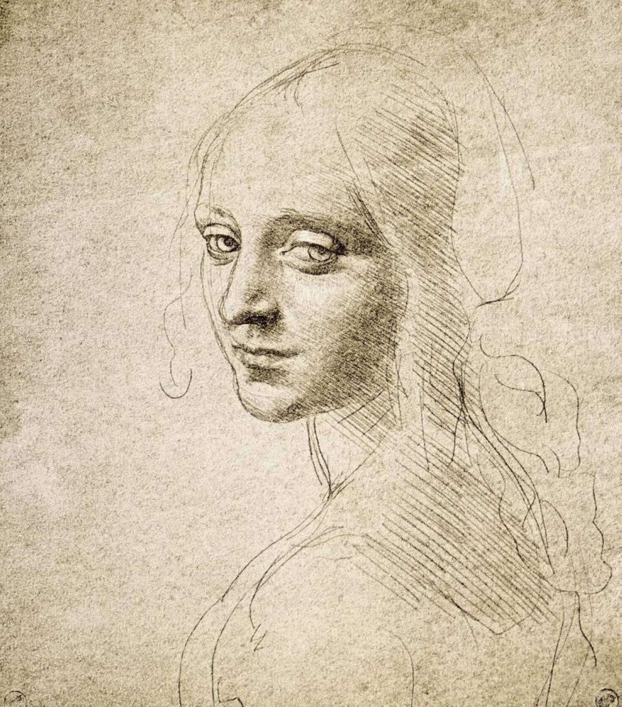 Leonardo Da Vinci, pencil sketch, woman's head and shoulders, HD Phone Wallpaper