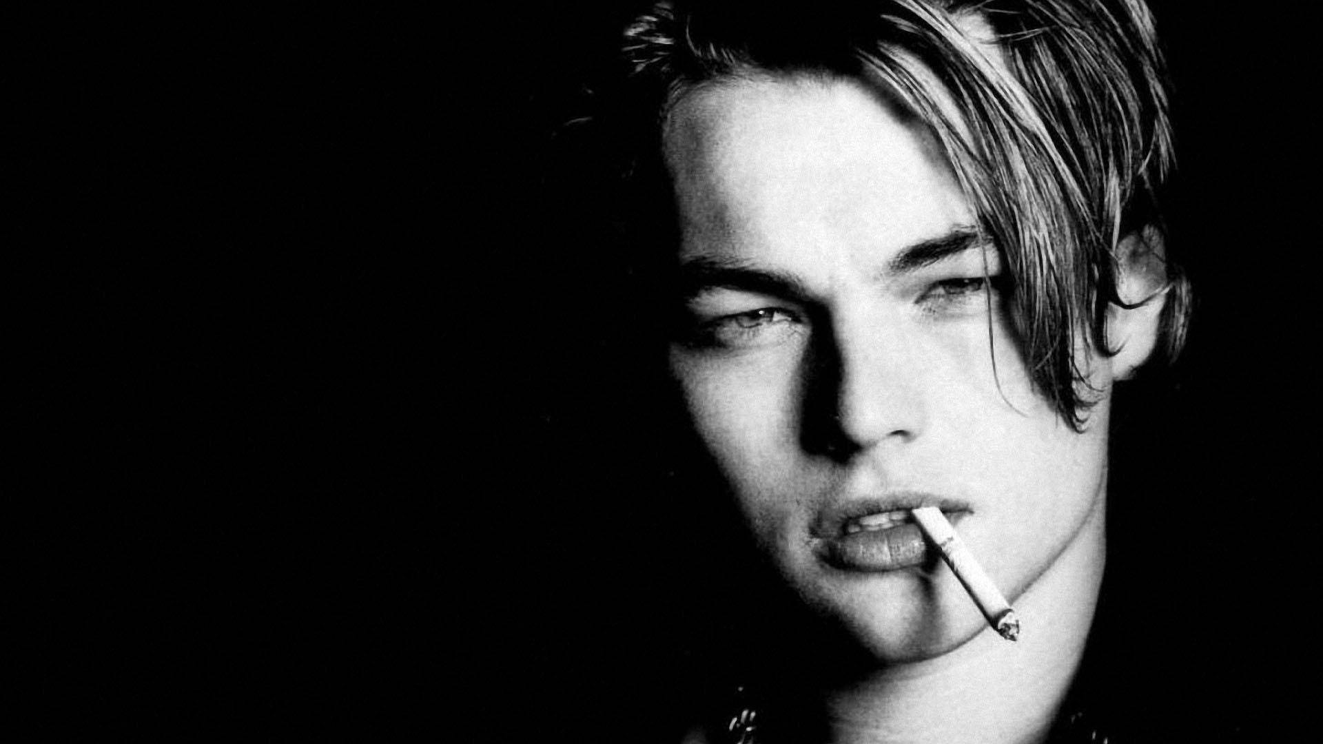 Leonardo DiCaprio, cigarette, black and white portrait, Full HD Desktop Wallpaper