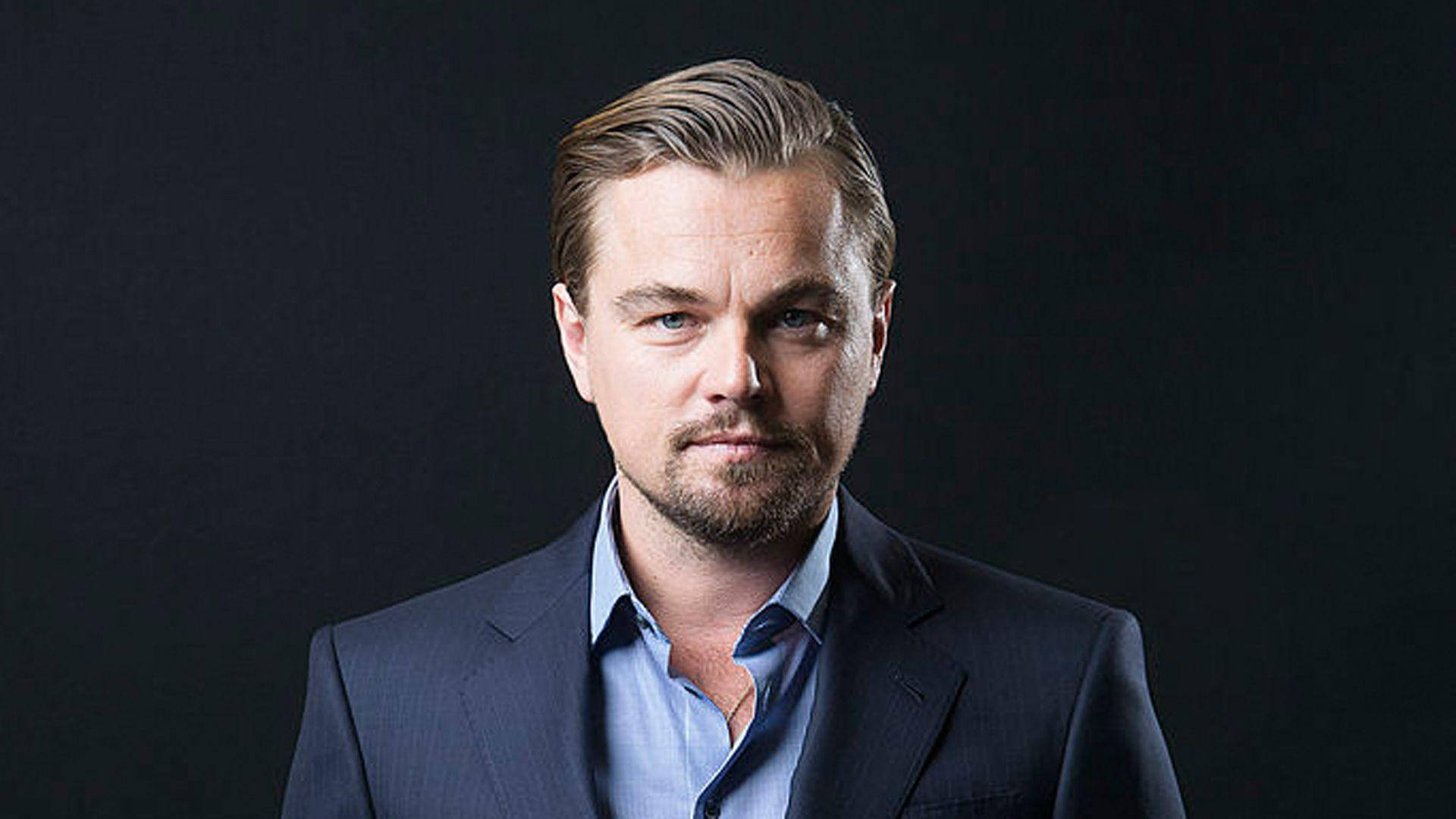 Leonardo DiCaprio, navy suit, light blue shirt, Full HD Desktop Wallpaper
