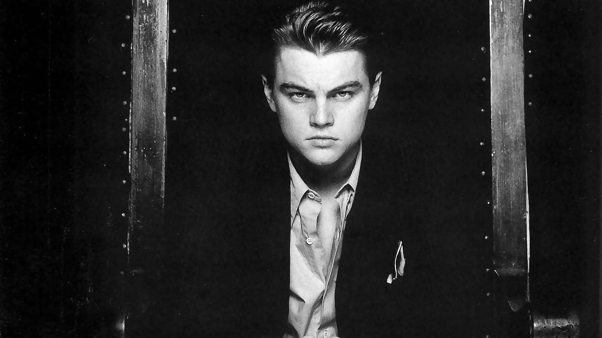 Leonardo DiCaprio, black and white, suit, Full HD Desktop Wallpaper