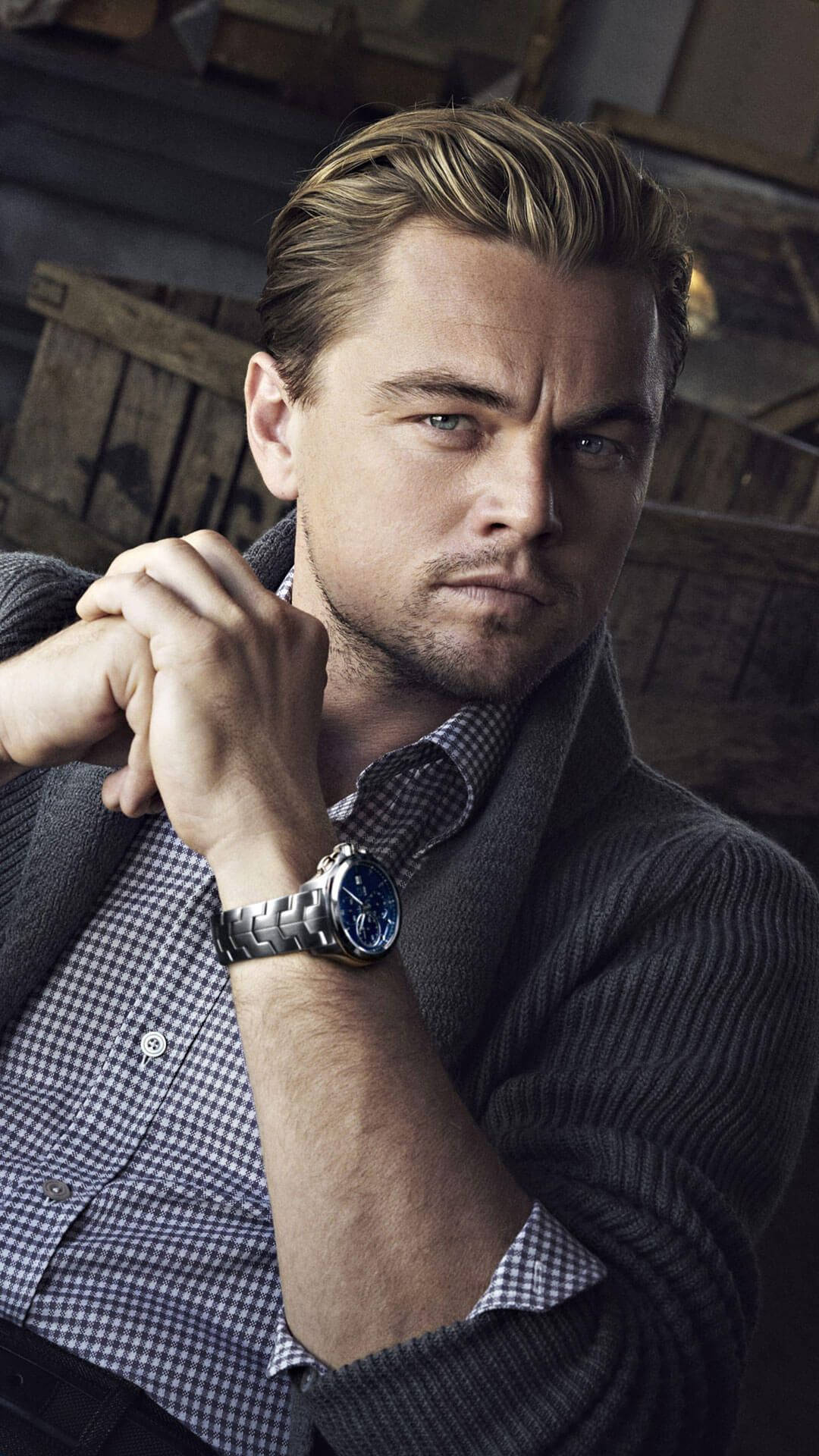 Leonardo DiCaprio, checkered shirt, silver watch, Full HD Phone Wallpaper