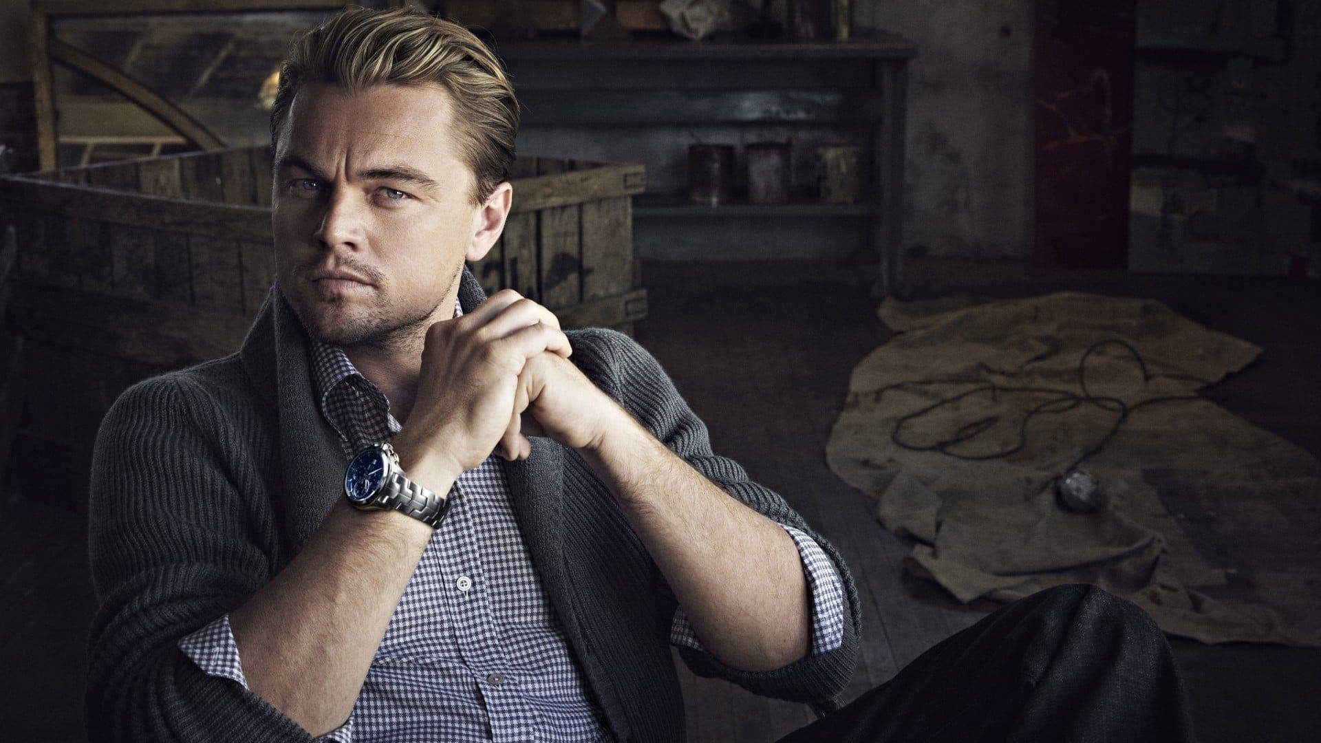 Leonardo DiCaprio, checkered shirt, cardigan, Full HD Desktop Wallpaper
