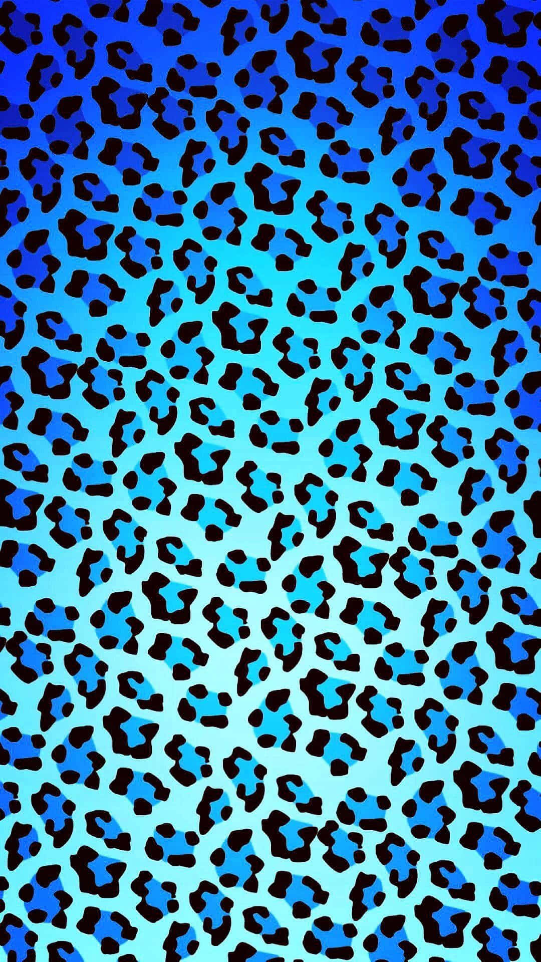 blue and black leopard print, vibrant blue gradient, bold black leopard spots, Full HD Phone Wallpaper