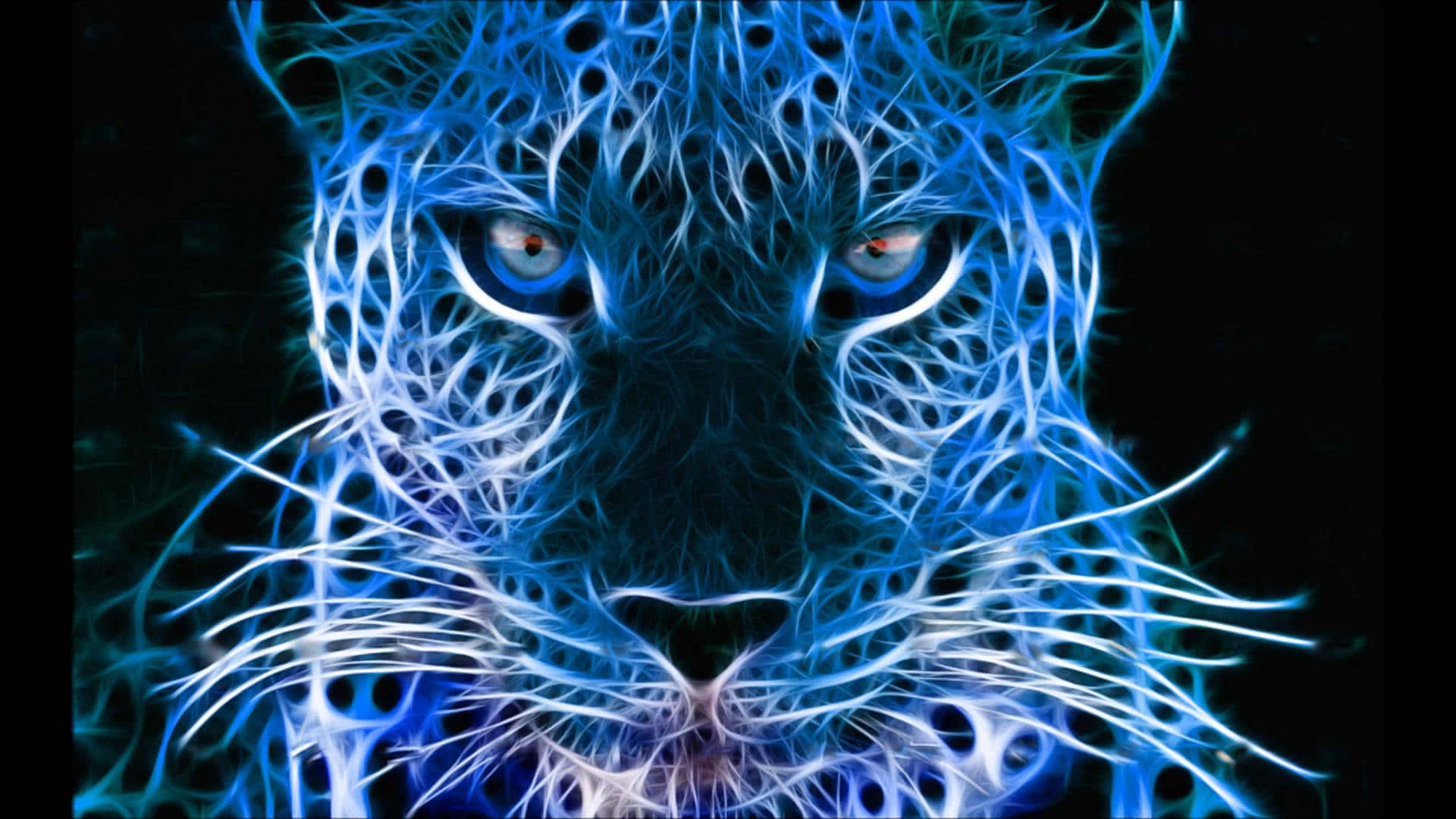 Neon Animal Blue Ferocious Leopard, glowing blue digital leopard, electric fur, Full HD Desktop Wallpaper