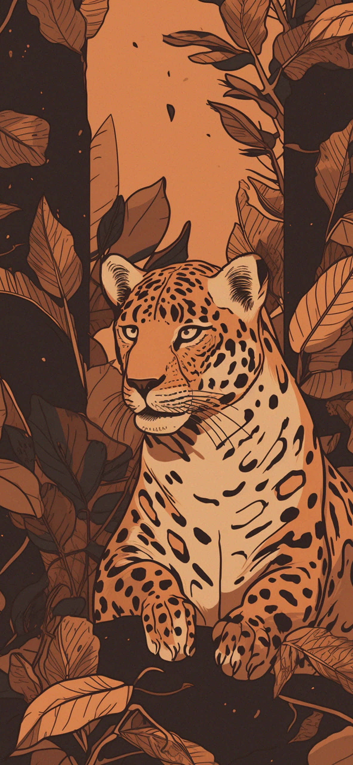 leopard, autumn leaves, brown foliage, 2K Phone Wallpaper