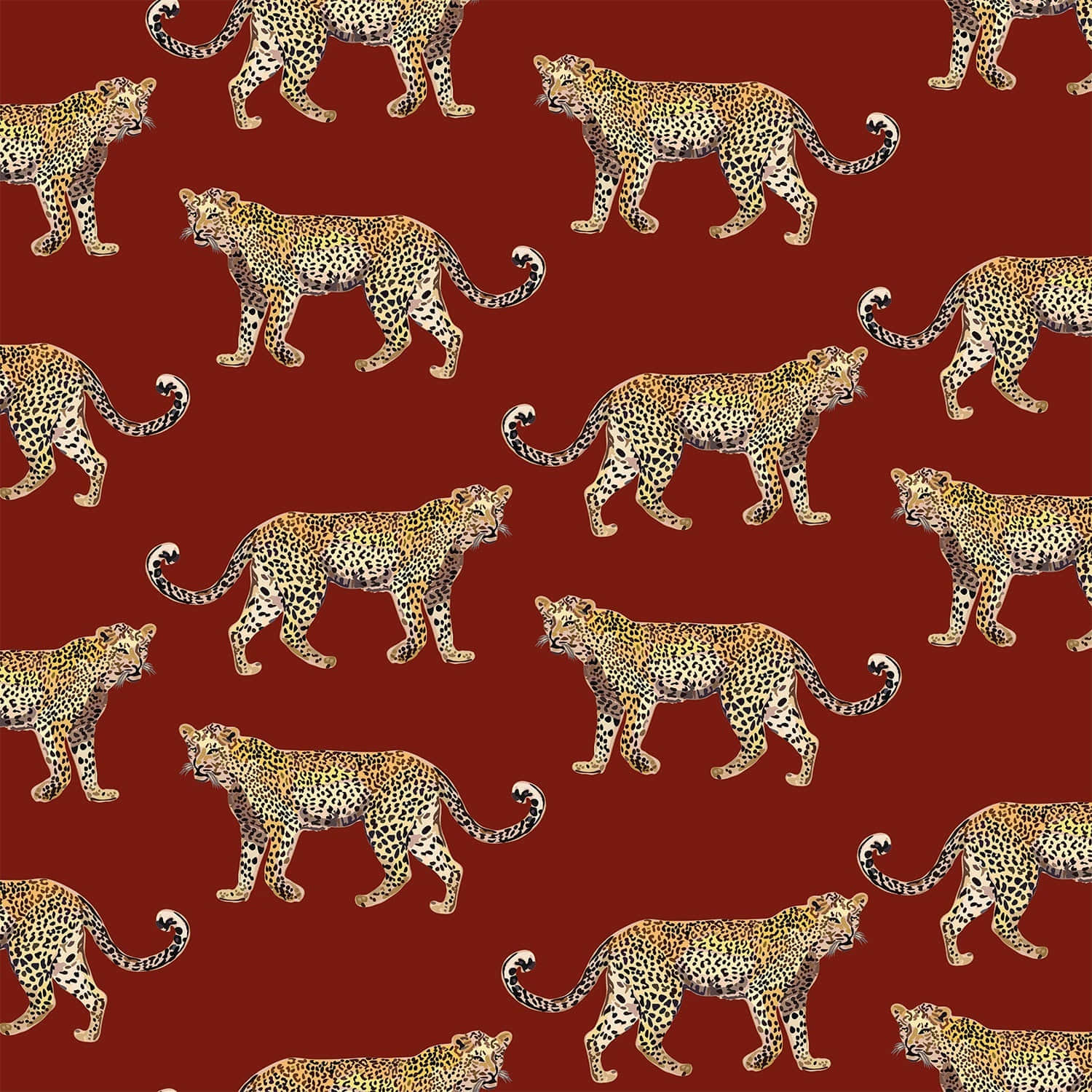 leopard pattern, red background, golden spotted coats, HD Desktop Wallpaper