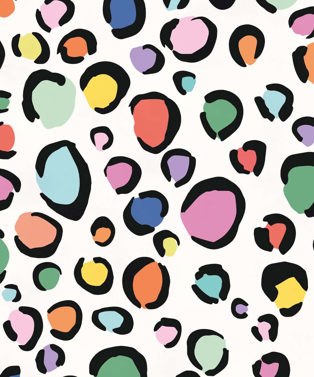 colorful leopard print pattern, vibrant multicolored abstract spots, bold black outlines, HD Phone Wallpaper