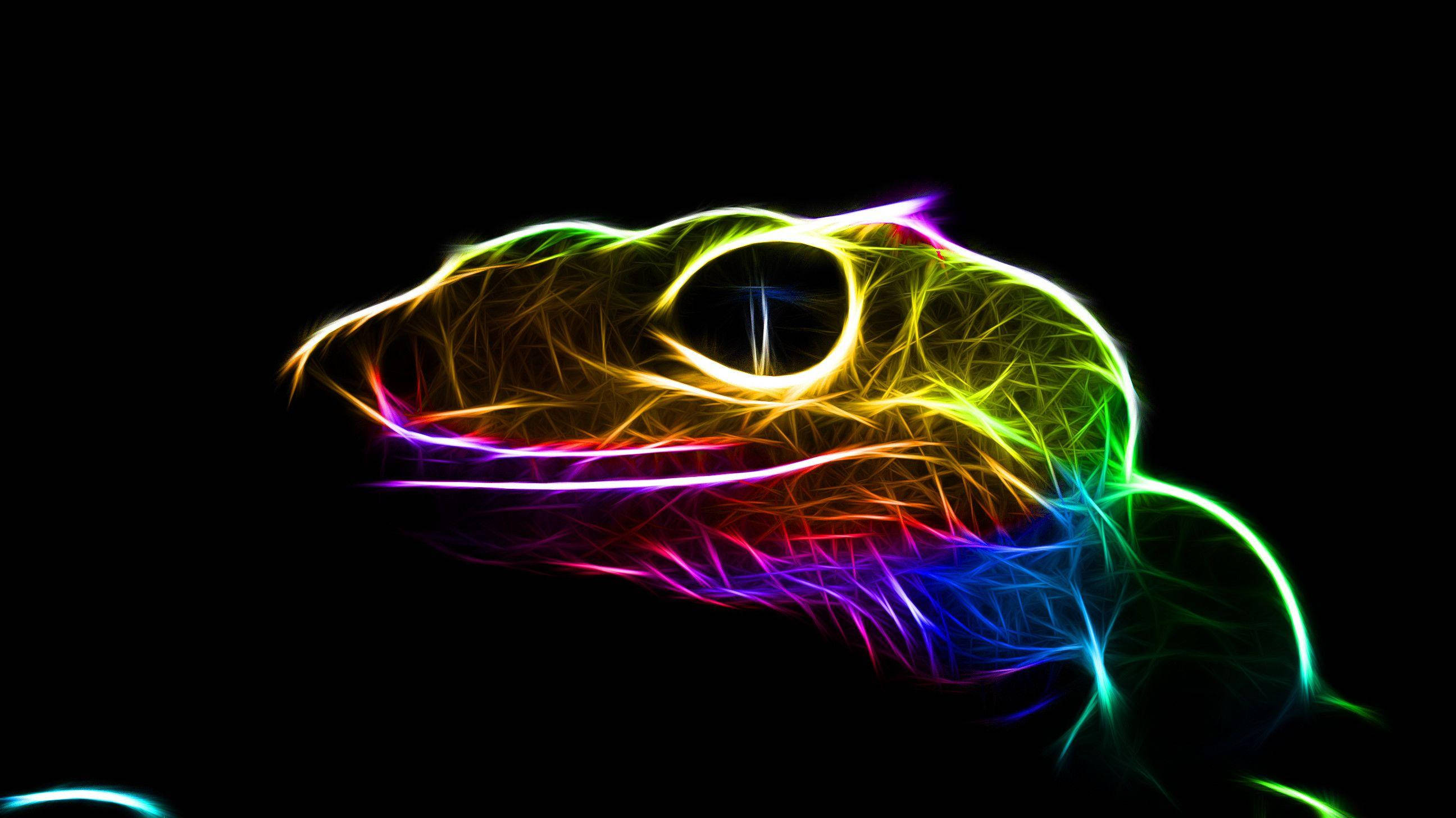 Leopard Gecko, neon rainbow fractal, lizard head, 2K Desktop Wallpaper