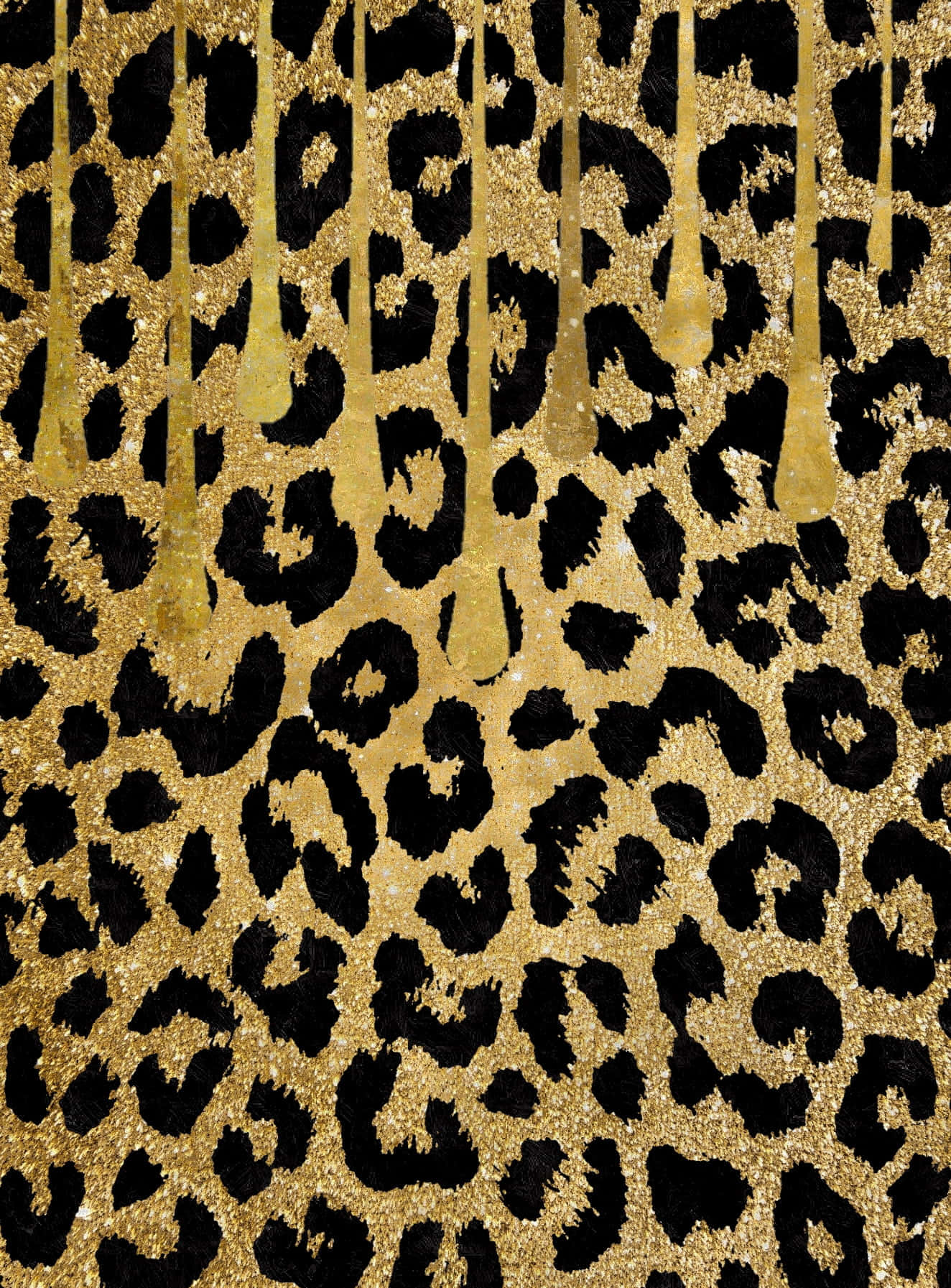 leopard pattern, black leopard spots, shimmering gold glitter, HD Phone Wallpaper