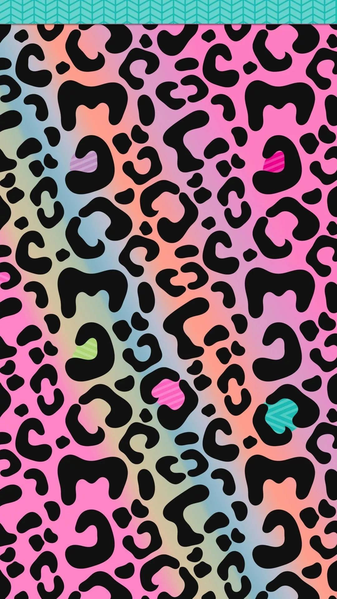 rainbow leopard print, vibrant pink and teal gradient, bold black leopard spots, Full HD Phone Wallpaper