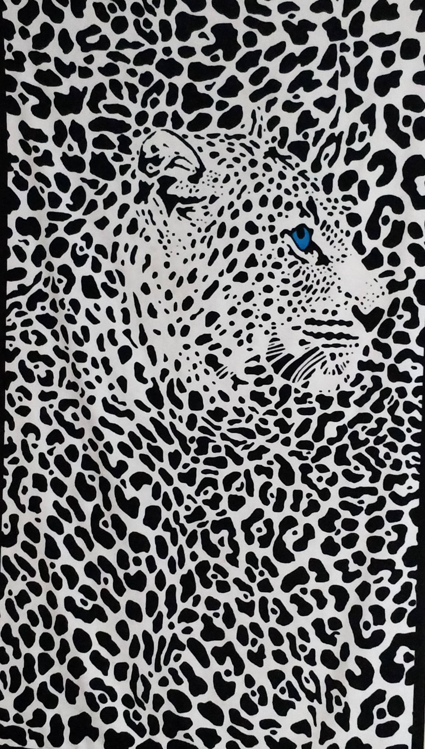 leopard, black and white spotted pattern, piercing blue eyes, Full HD Phone Wallpaper