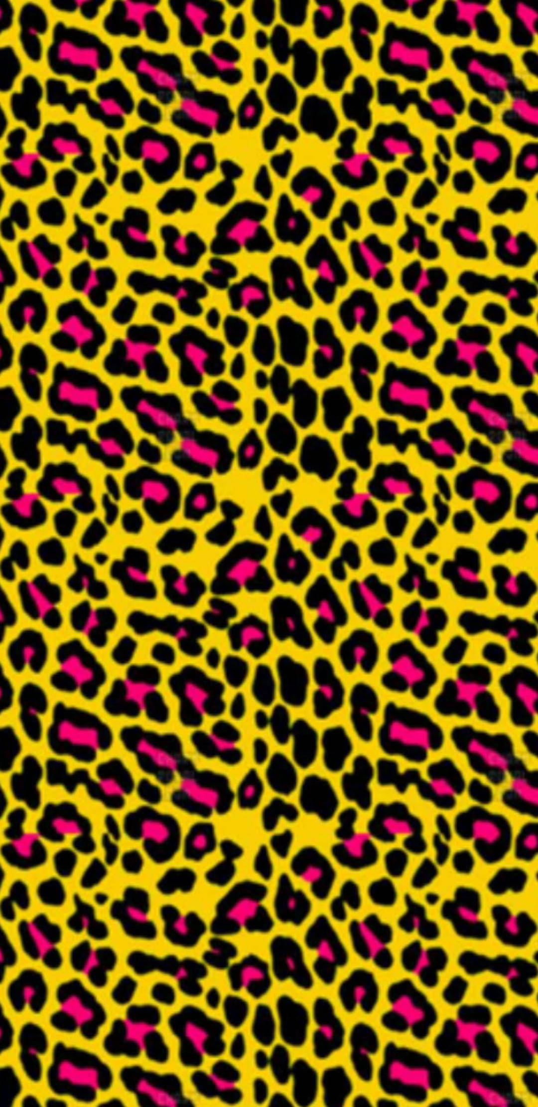 bright and colorful cute leopard print, vibrant yellow background, bold pink and black leopard spots, Full HD Phone Wallpaper