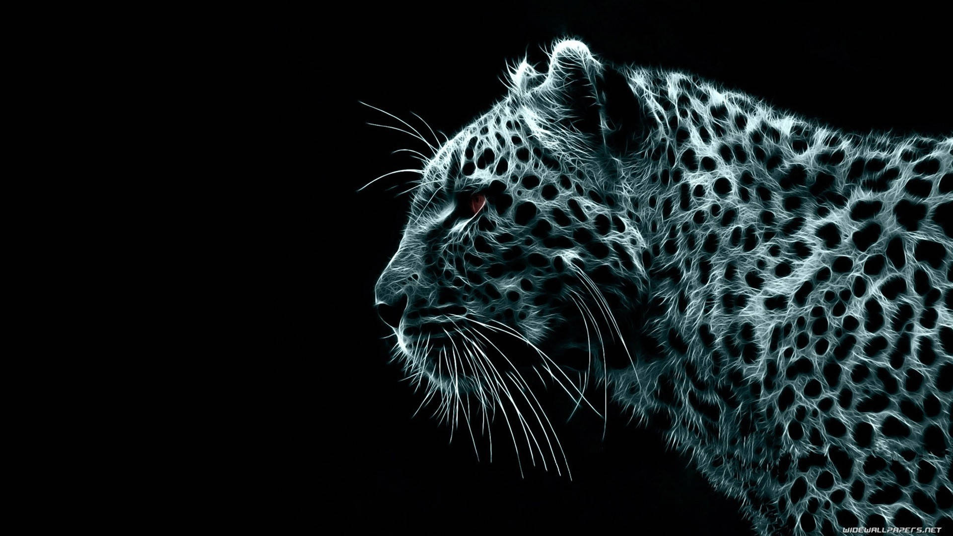 leopard, glowing white, red eyes, Full HD Desktop Wallpaper