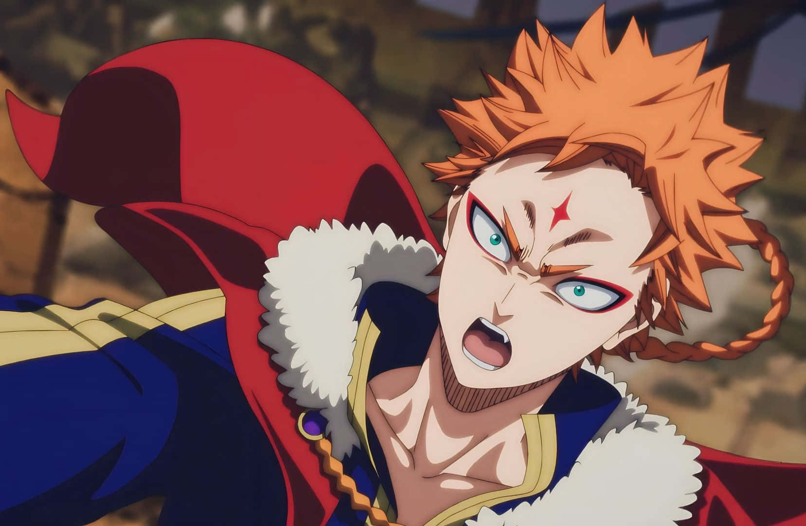 Leopold Vermillion, fiery-haired anime warrior, red cape, HD Desktop Wallpaper
