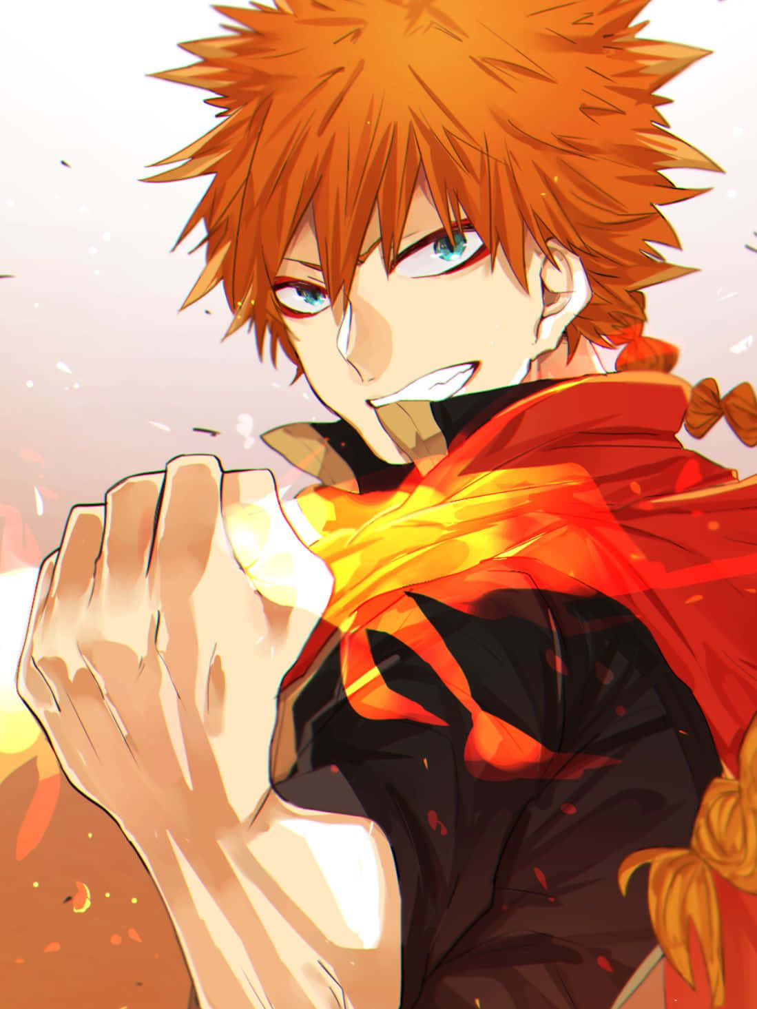 Leopold Vermillion, red cloak, fiery-haired anime warrior, HD Phone Wallpaper