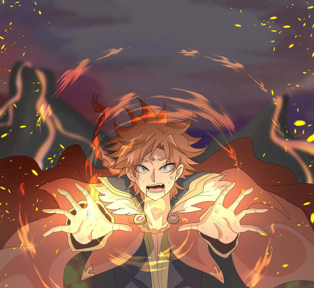 Leopold Vermillion, fiery-haired anime mage, red cloak, HD Desktop Wallpaper