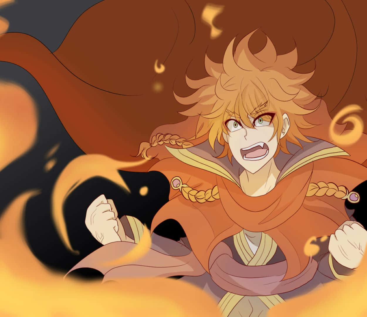 Leopold Vermillion, fire magic, fiery-haired anime warrior, SD Desktop Wallpaper