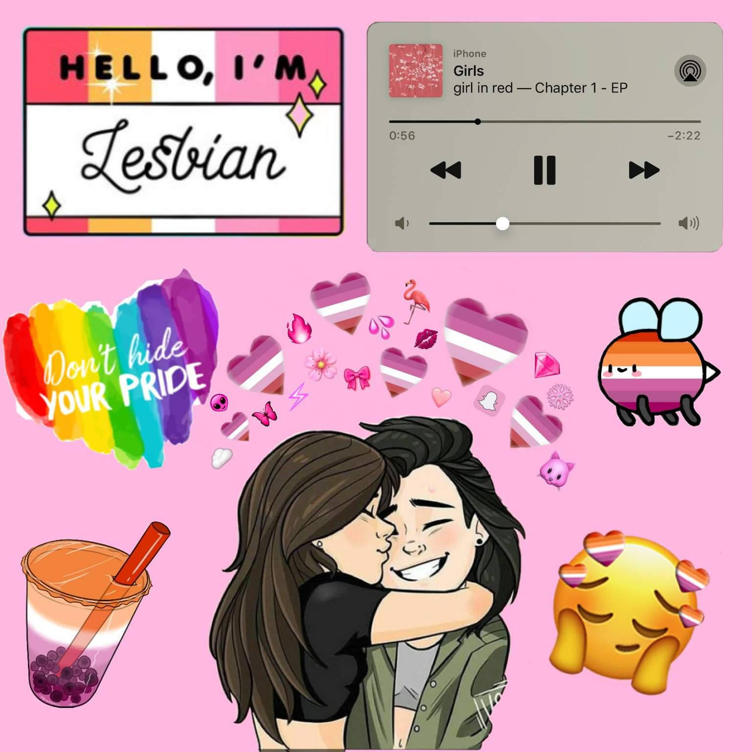 Lesbian Aesthetic, rainbow hearts, pride flags, HD Desktop Wallpaper