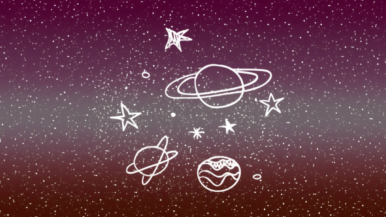 Cosmic Space Lesbian Aesthetic, starry purple gradient sky, white outlined planets, HD Desktop Wallpaper