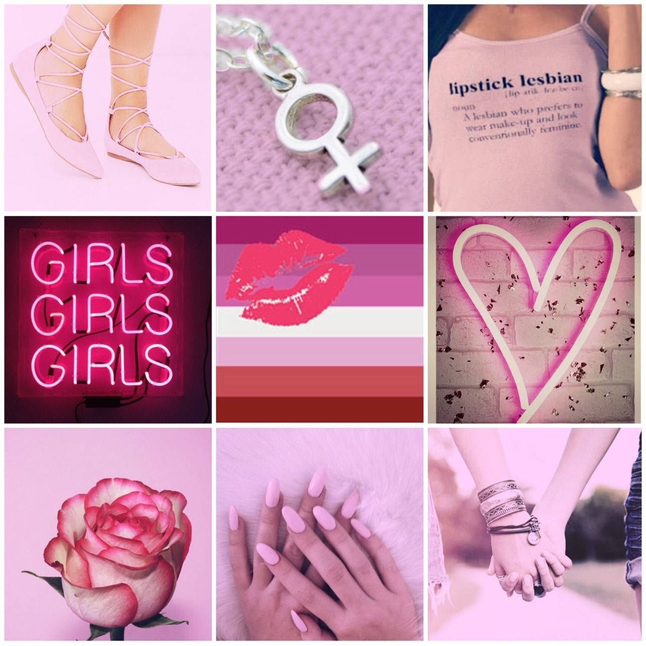 pink lesbian aesthetic montage, lace-up shoes, female symbol necklace, HD Desktop Wallpaper