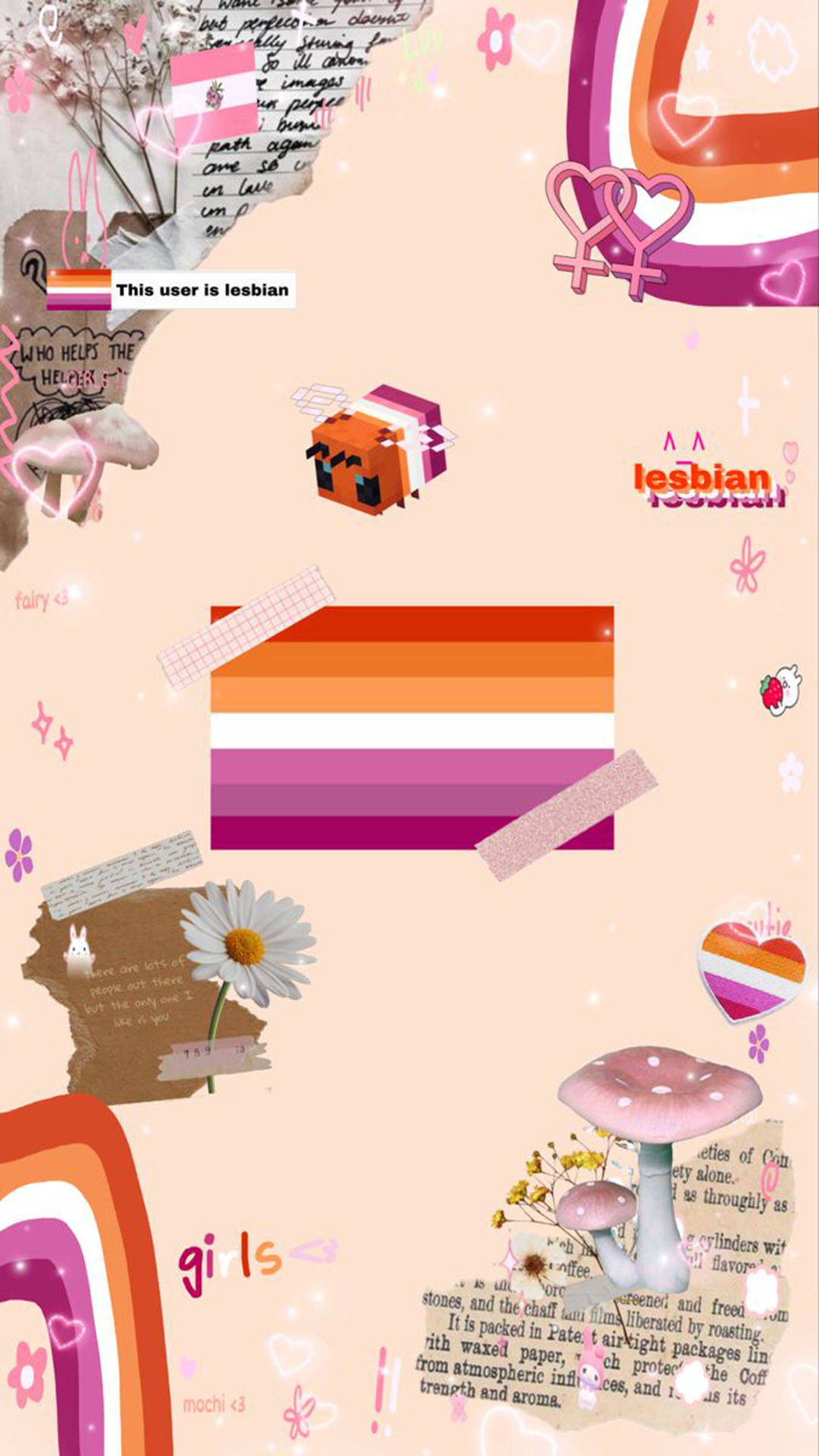lesbian pride flags, pastel pink, hearts, Full HD Phone Wallpaper