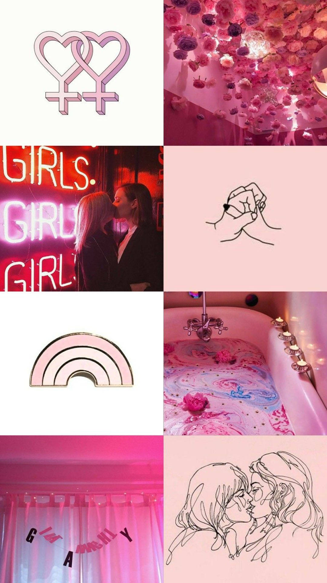 pastel pink, lesbian symbols, romantic kisses, Full HD Phone Wallpaper